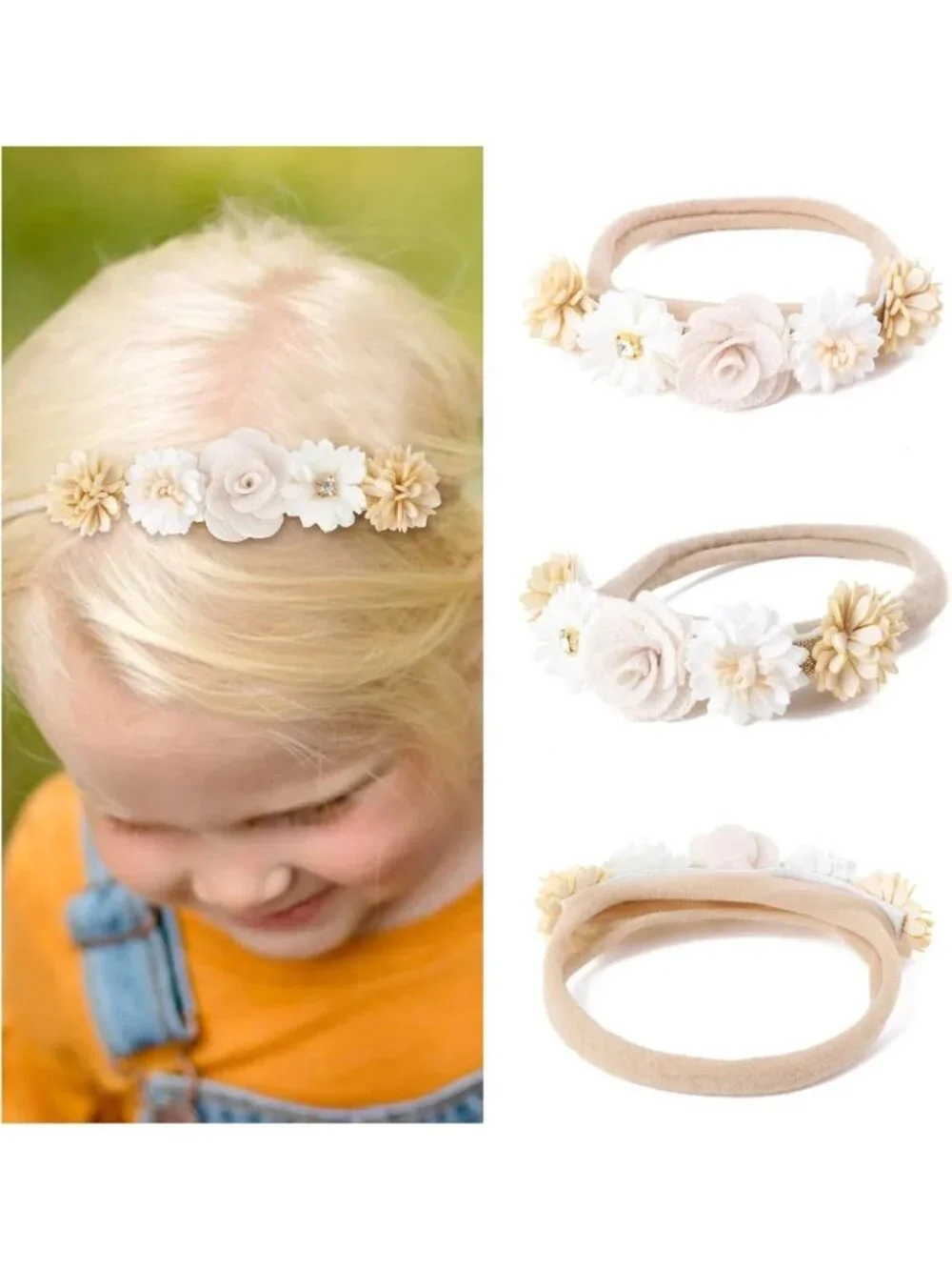 6pcs Baby Flower Headbands for Newborns & Toddlers - Elastic Hair Bows